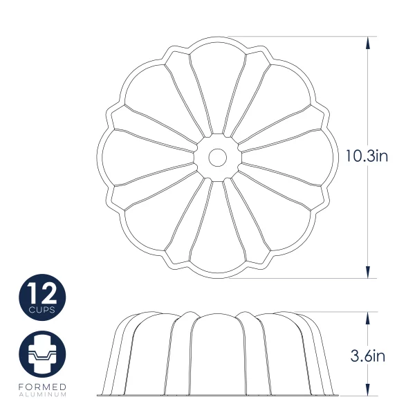 Nordic Ware Formed Aluminum Rose Gold Classic Bundt Pan, 12 Cup, 10.3" x 10.3" x 3.6"