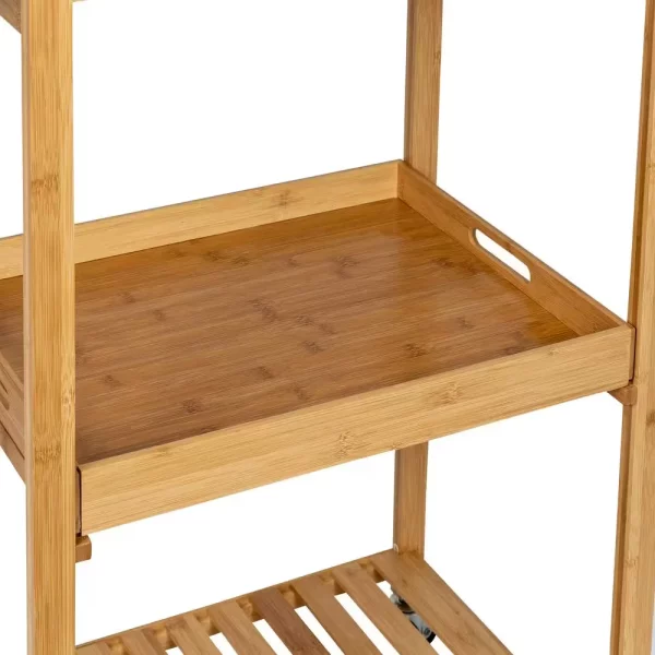 Multi-Purpose Bamboo Kitchen Cart with Drop Leaf