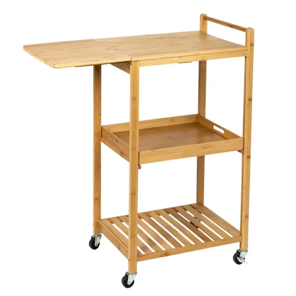 Multi-Purpose Bamboo Kitchen Cart with Drop Leaf