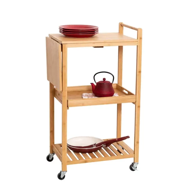 Multi-Purpose Bamboo Kitchen Cart with Drop Leaf