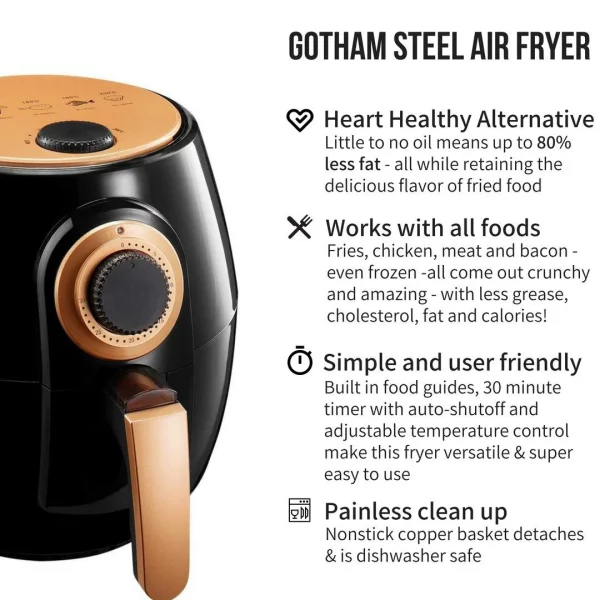 As Seen on TV Gotham Steel Air Fryer XL 3.8 Liter with Rapid Air Technology for Oil Free Healthy Cooking Adjustable Temperature Control with Auto Shutoff