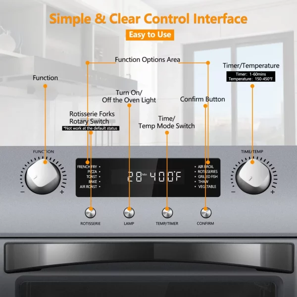 CUSIMAX 10-in-1 Air Fryer Oven, 24QT Convection Oven, Toaster Combo Oven with Rotisserie & Dehydrator, Rich Accessories, Silver