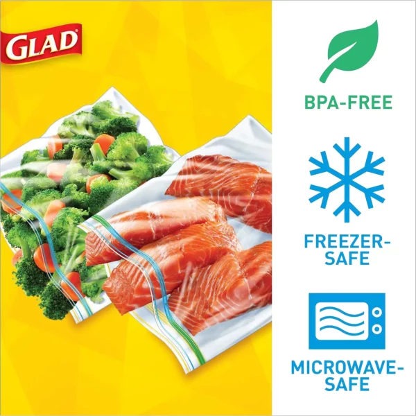 Glad Zipper Food & Freezer Storage Quart Bags, 46 Count