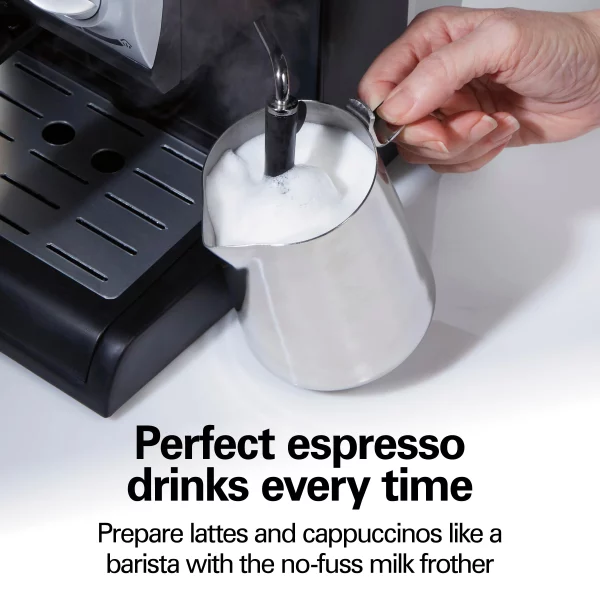 2-Cup Black Espresso Maker with 15-Bar Pump
