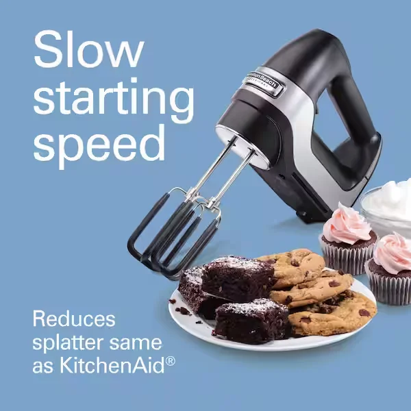 Professional 7-Speed Black Hand Mixer with SoftScrape Beaters, Whisk, Dough Hooks and Snap-On Storage Case