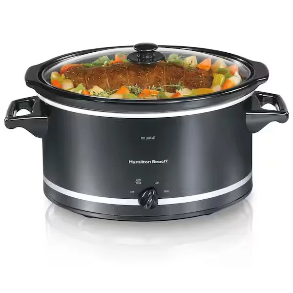 8 Qt. Black Slow Cooker with Temperature Settings and Glass Lid