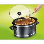 8 Qt. Black Slow Cooker with Temperature Settings and Glass Lid