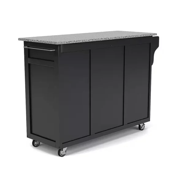 Create-a-Cart Black Kitchen Cart with Salt and Pepper Granite Top