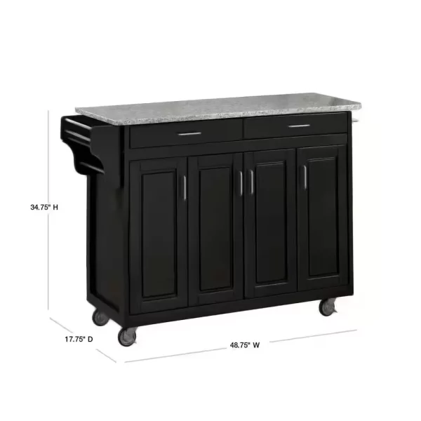 Create-a-Cart Black Kitchen Cart with Salt and Pepper Granite Top
