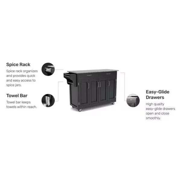 Create-a-Cart Black Kitchen Cart with Salt and Pepper Granite Top