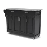 Create-a-Cart Black Kitchen Cart with Salt and Pepper Granite Top