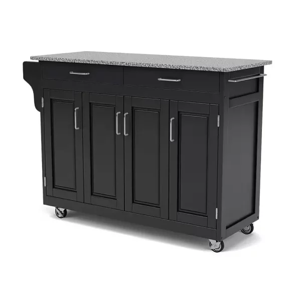 Create-a-Cart Black Kitchen Cart with Salt and Pepper Granite Top