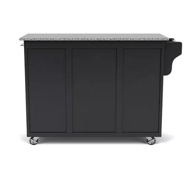 Create-a-Cart Black Kitchen Cart with Salt and Pepper Granite Top