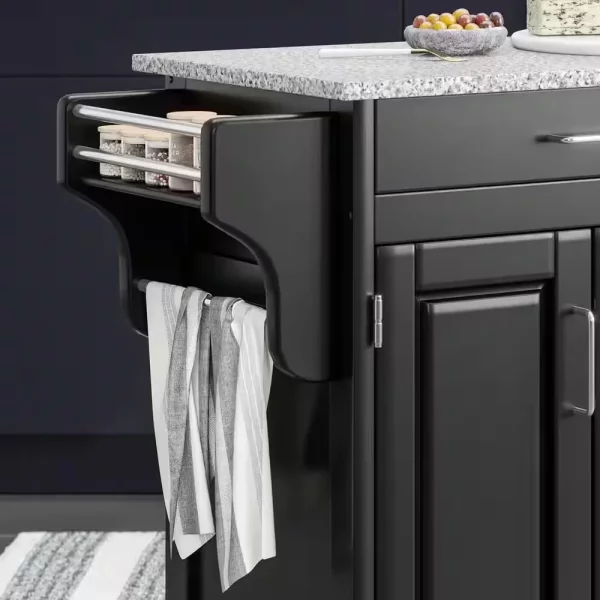Create-a-Cart Black Kitchen Cart with Salt and Pepper Granite Top