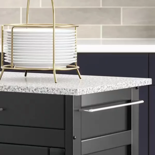 Create-a-Cart Black Kitchen Cart with Salt and Pepper Granite Top