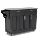 Create-a-Cart Black Kitchen Cart with Salt and Pepper Granite Top