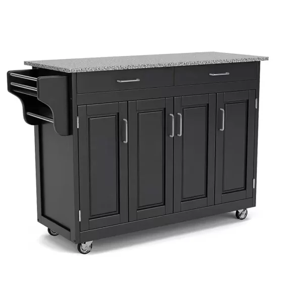 Create-a-Cart Black Kitchen Cart with Salt and Pepper Granite Top