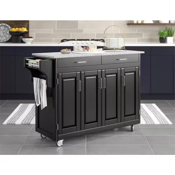 Create-a-Cart Black Kitchen Cart with Salt and Pepper Granite Top