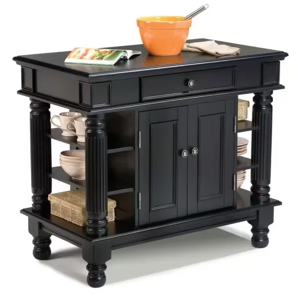 Americana Black Kitchen Island With Storage