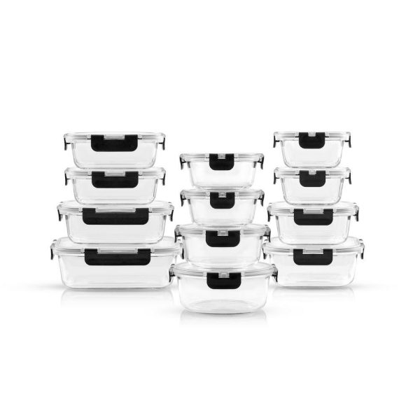 JoyFul 24-Piece Black Glass Storage Containers with Leakproof Lids Set