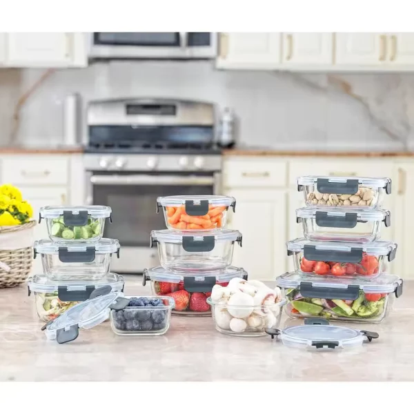 JoyFul 24-Piece Black Glass Storage Containers with Leakproof Lids Set