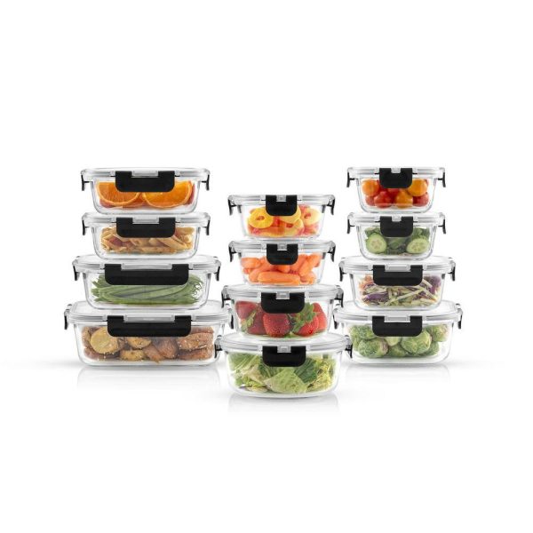 JoyFul 24-Piece Black Glass Storage Containers with Leakproof Lids Set