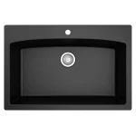 Drop-In Quartz Composite 33 in. 1-Hole Single Bowl Kitchen Sink in Black