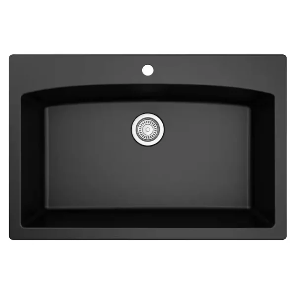 Drop-In Quartz Composite 33 in. 1-Hole Single Bowl Kitchen Sink in Black