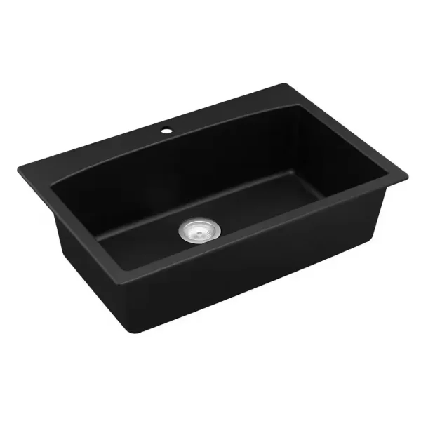 Drop-In Quartz Composite 33 in. 1-Hole Single Bowl Kitchen Sink in Black
