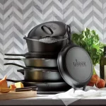 12 in. Cast Iron Skillet in Black with Pour Spout