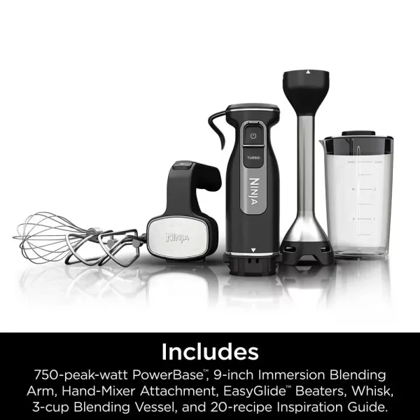Foodi Power Mixer System, 5-Speed Black Immersion Blender and Hand Mixer CI101