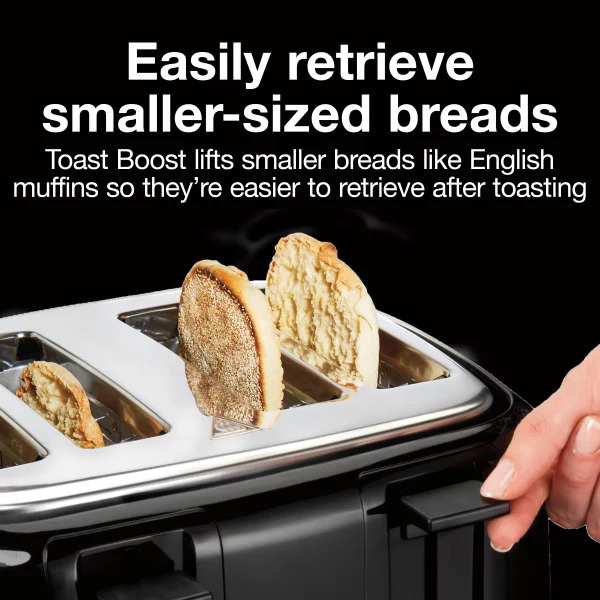4-Slice Black Wide Slot Toaster with Crumb Tray and Automatic Shut-Off