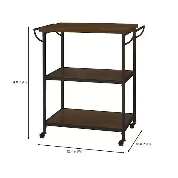 Blake Industrial Black Metal Frame Rolling Kitchen Cart with 3 Walnut Accent Storage Shelves (32" W)
