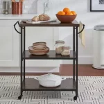 Blake Industrial Black Metal Frame Rolling Kitchen Cart with 3 Walnut Accent Storage Shelves (32" W)