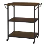 Blake Industrial Black Metal Frame Rolling Kitchen Cart with 3 Walnut Accent Storage Shelves (32" W)