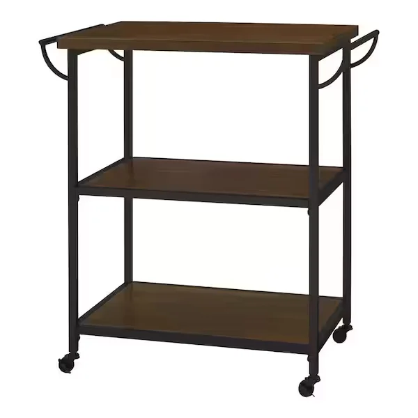 Blake Industrial Black Metal Frame Rolling Kitchen Cart with 3 Walnut Accent Storage Shelves (32" W)