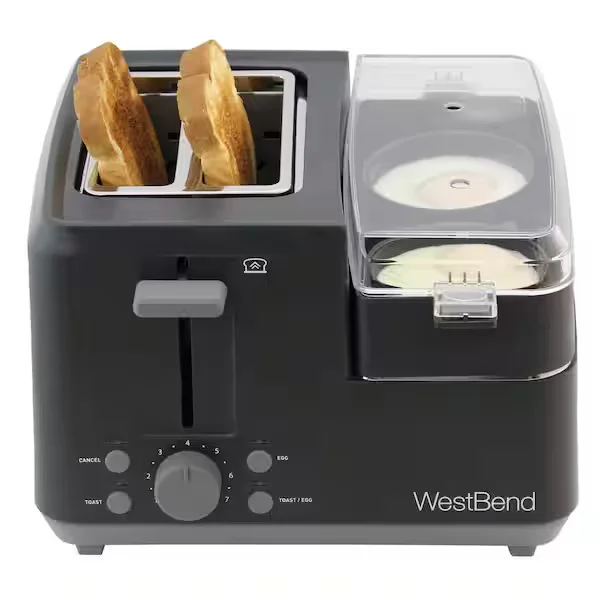 Breakfast Station 2-Slice Black Wide Slot Toaster with Removable Crumb Tray