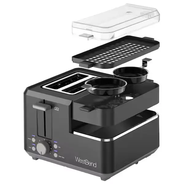 Breakfast Station 2-Slice Black Wide Slot Toaster with Removable Crumb Tray