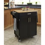 Cuisine Cart Black Kitchen Cart with Natural Wood Top