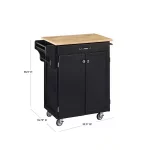 Cuisine Cart Black Kitchen Cart with Natural Wood Top