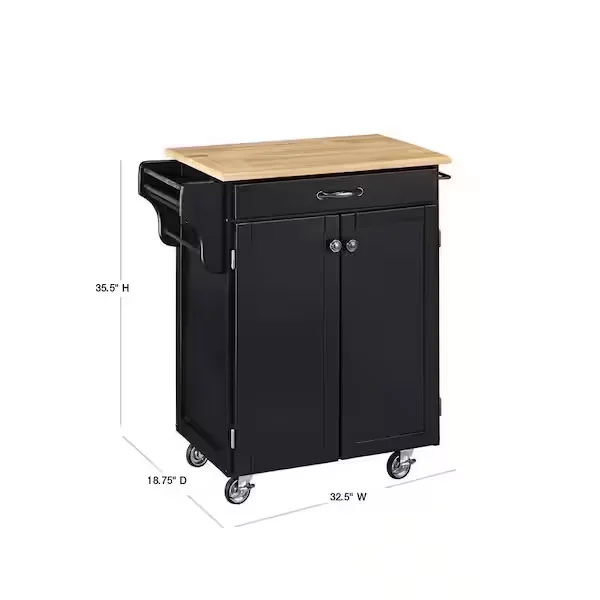 Cuisine Cart Black Kitchen Cart with Natural Wood Top