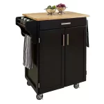 Cuisine Cart Black Kitchen Cart with Natural Wood Top