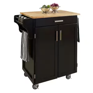 Cuisine Cart Black Kitchen Cart with Natural Wood Top