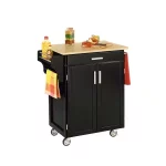 Cuisine Cart Black Kitchen Cart with Natural Wood Top