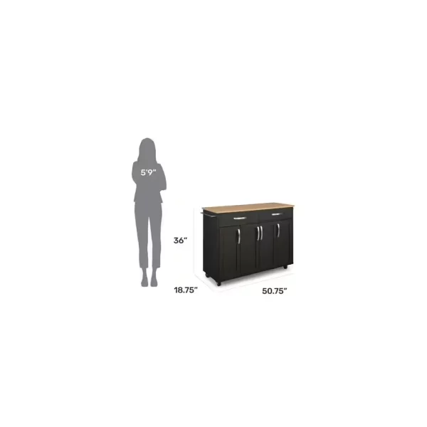 Brookshire Black Kitchen Cart with Natural Wood Top