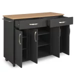 Brookshire Black Kitchen Cart with Natural Wood Top
