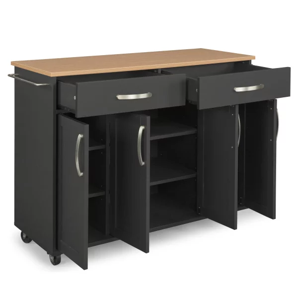 Brookshire Black Kitchen Cart with Natural Wood Top