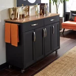 Brookshire Black Kitchen Cart with Natural Wood Top