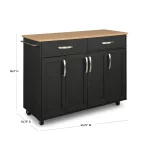 Brookshire Black Kitchen Cart with Natural Wood Top