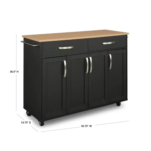 Brookshire Black Kitchen Cart with Natural Wood Top